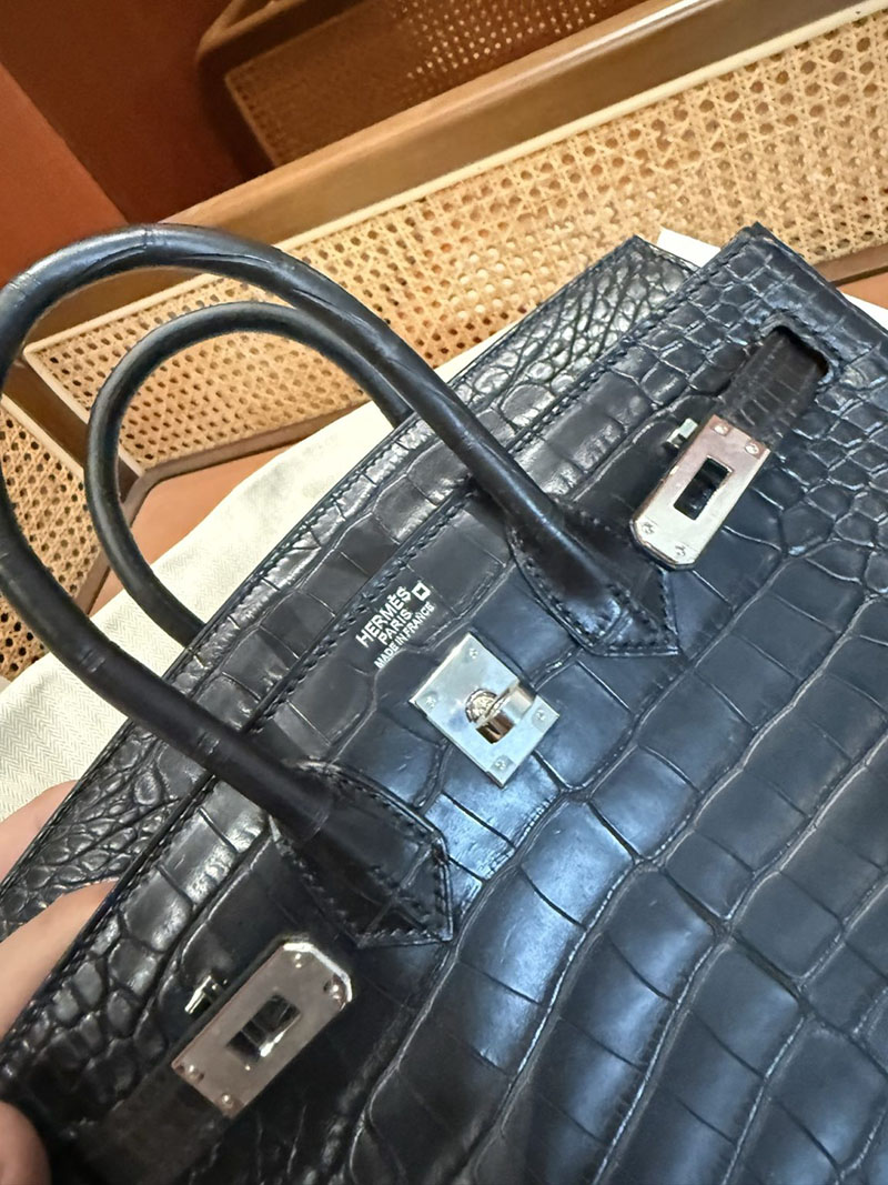 エルメスコピー バーキン25 黒 新品 HERMES バーキン25 黒 ブラック クロコダイル アリゲーターマット シルバー金具 2524126 - 画像 (25)