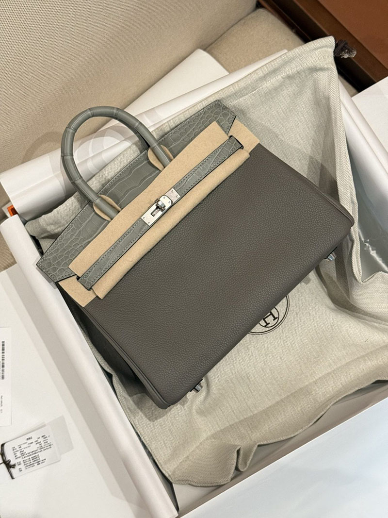 エルメスコピー バーキン25 定価 HERMES バーキン25 タッチ グリメイヤー トゴ/クロコダイル アリゲーターマット シルバー金具 2524127 - 画像 (16)