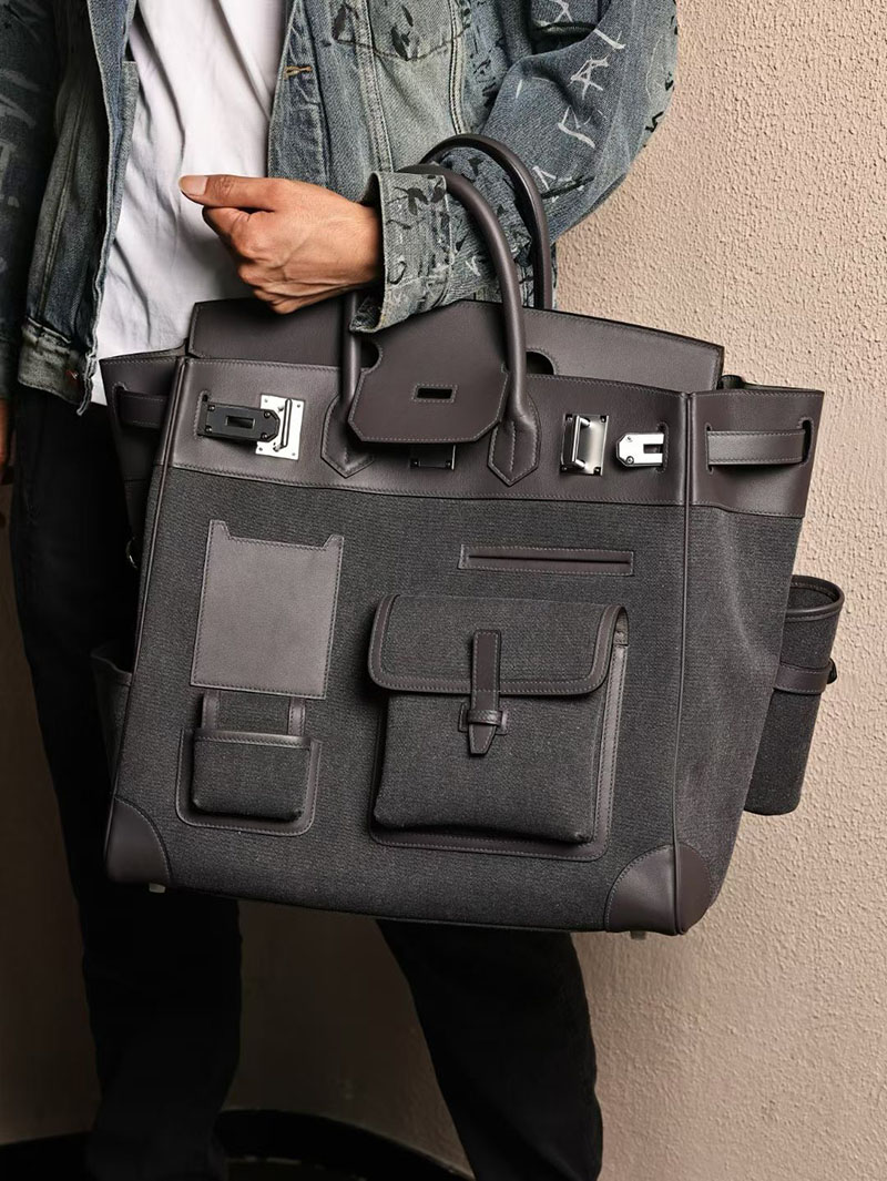 エルメス メンズバッグ HERMES オータクロア 40cm カーゴ グラファイト トワルアッシュ×スイフト シルバー金具 2524149 - 画像 (8)