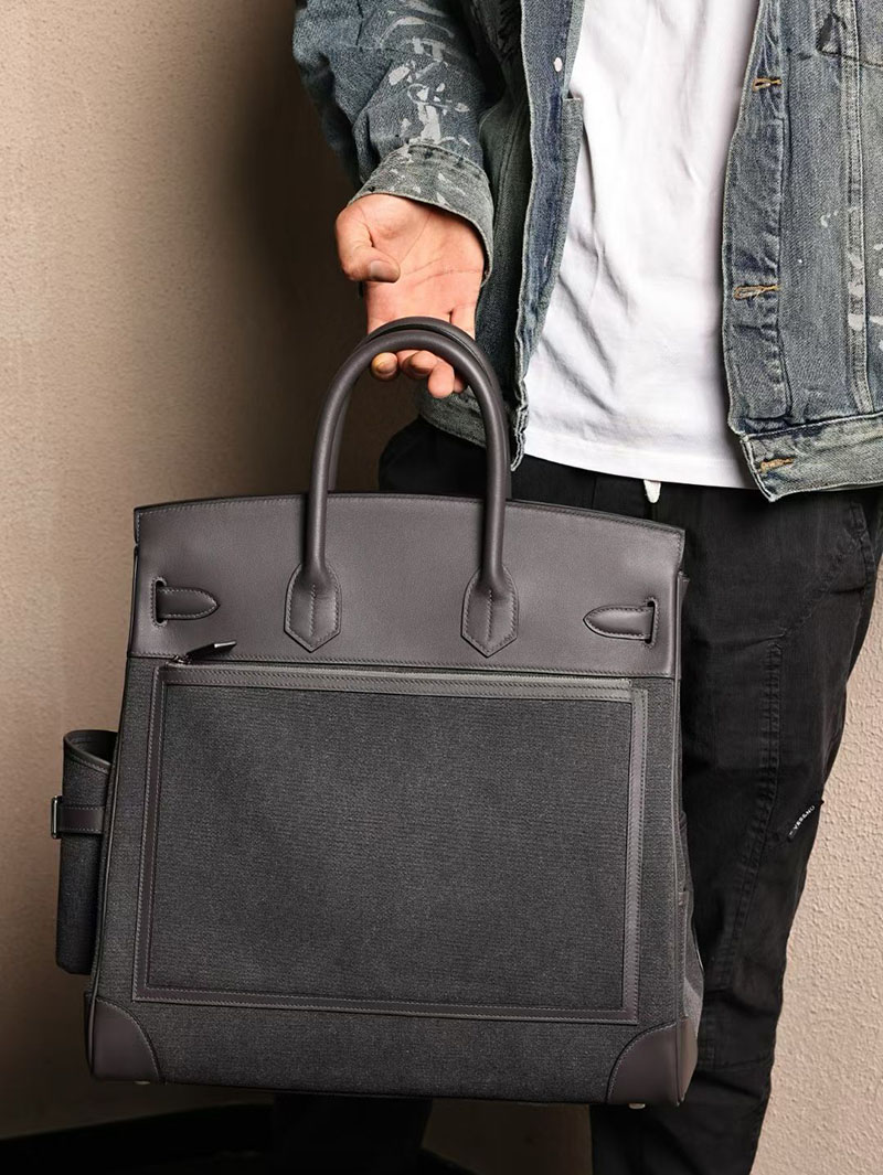 エルメス メンズバッグ HERMES オータクロア 40cm カーゴ グラファイト トワルアッシュ×スイフト シルバー金具 2524149 - 画像 (6)