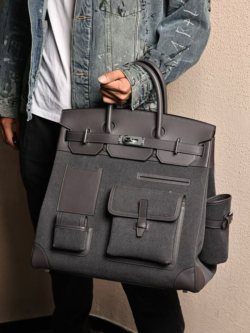 エルメス メンズバッグ HERMES オータクロア 40cm カーゴ グラファイト トワルアッシュ×スイフト シルバー金具 2524149 - 画像 (5)