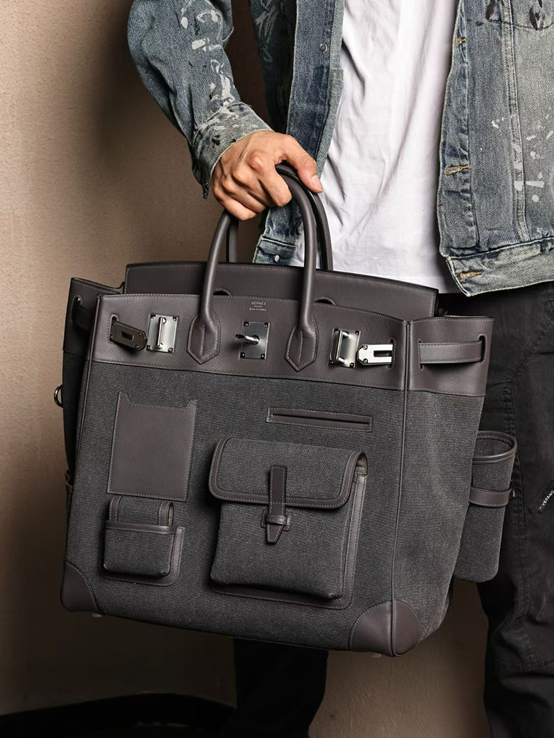 エルメス メンズバッグ HERMES オータクロア 40cm カーゴ グラファイト トワルアッシュ×スイフト シルバー金具 2524149 - 画像 (4)