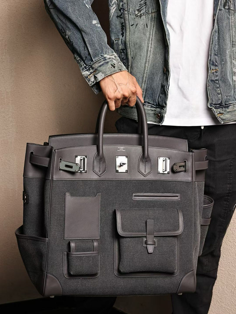 エルメス メンズバッグ HERMES オータクロア 40cm カーゴ グラファイト トワルアッシュ×スイフト シルバー金具 2524149 - 画像 (2)