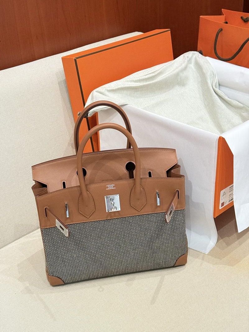 エルメスコピー バーキン25 ゴールド HERMES バーキン25 ゴールド スイフト/トワルアッシュ シルバー金具 2524171 - 画像 (11)
