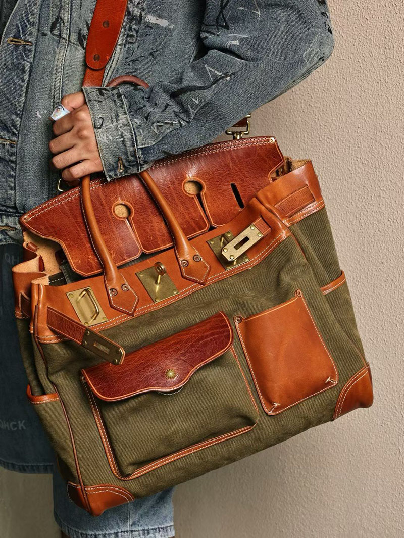 エルメス メンズバッグ HERMES オータクロア 40cm カーゴ ゴールド/ヴェールクリケット トワルアッシュ×スイフト シルバー金具 2524184 - 画像 (9)