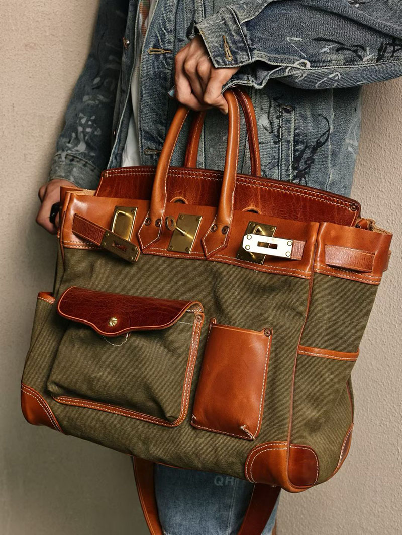 エルメス メンズバッグ HERMES オータクロア 40cm カーゴ ゴールド/ヴェールクリケット トワルアッシュ×スイフト シルバー金具 2524184 - 画像 (7)