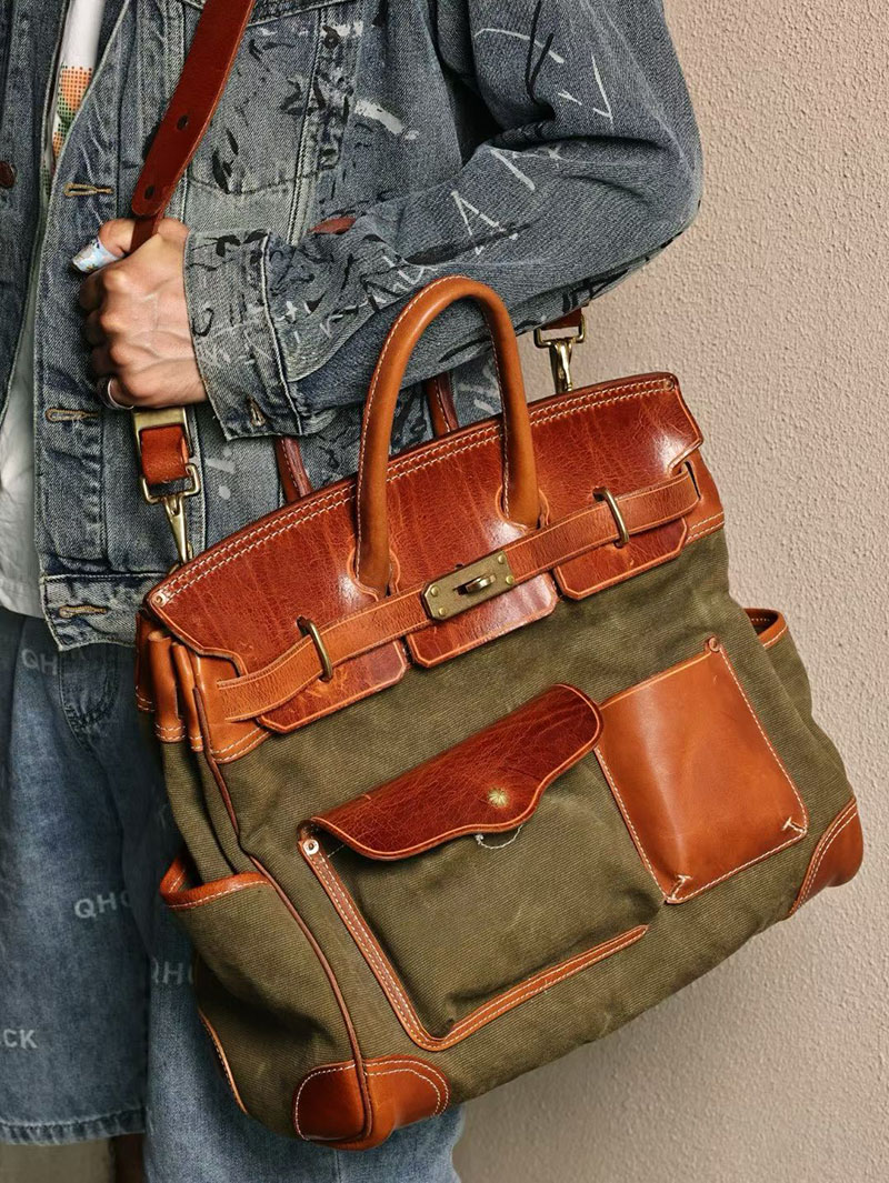 エルメス メンズバッグ HERMES オータクロア 40cm カーゴ ゴールド/ヴェールクリケット トワルアッシュ×スイフト シルバー金具 2524184 - 画像 (4)