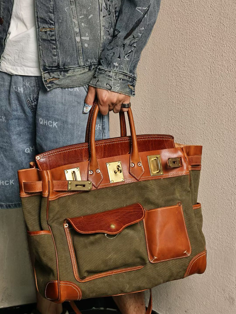 エルメス メンズバッグ HERMES オータクロア 40cm カーゴ ゴールド/ヴェールクリケット トワルアッシュ×スイフト シルバー金具 2524184 - 画像 (3)