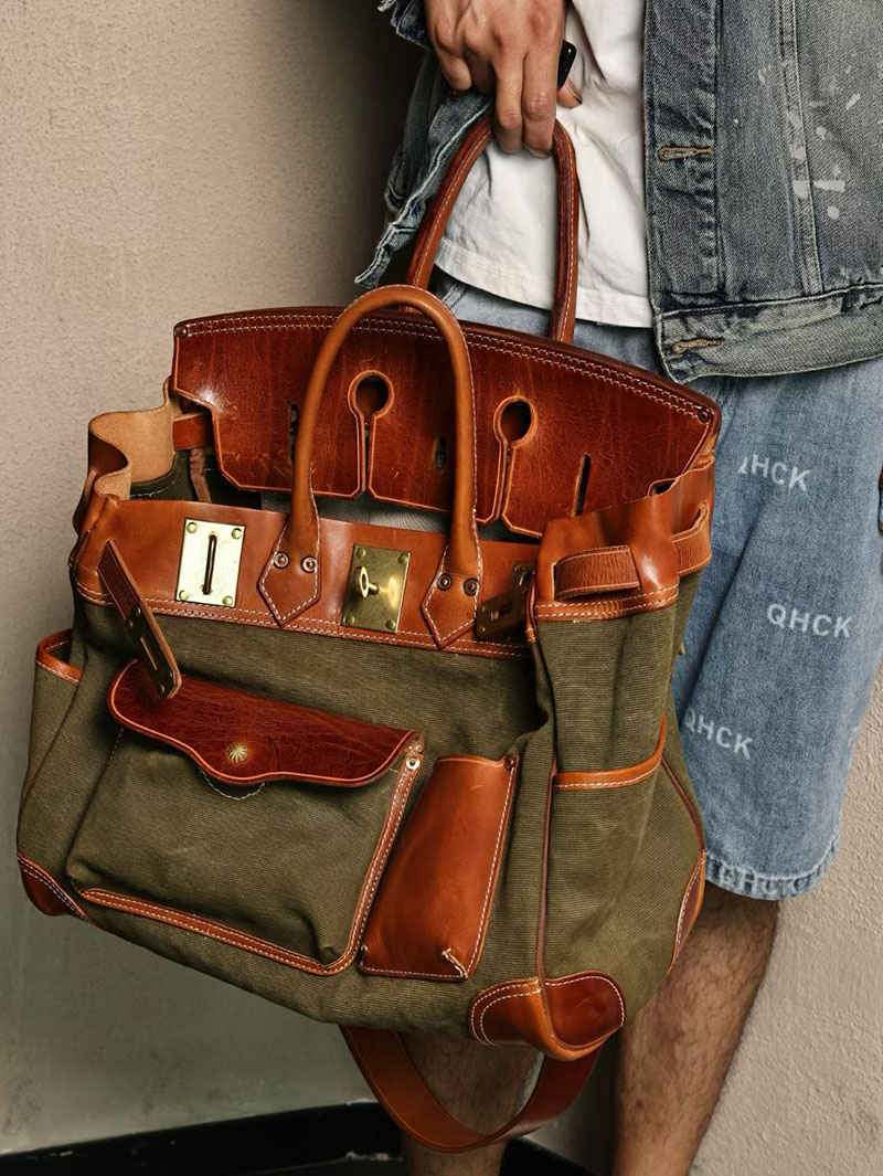 エルメス メンズバッグ HERMES オータクロア 40cm カーゴ ゴールド/ヴェールクリケット トワルアッシュ×スイフト シルバー金具 2524184 - 画像 (2)