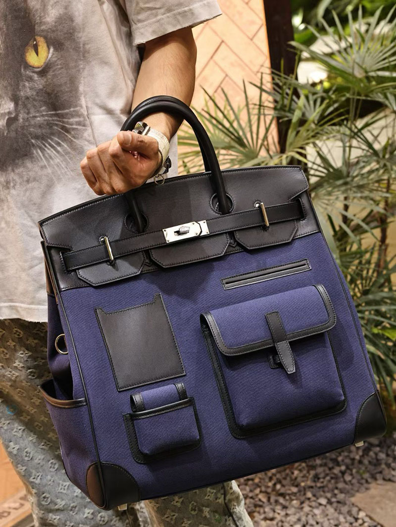 エルメス メンズバッグ HERMES オータクロア 40cm カーゴ ブルーサフィール/黒 ブラック トワルアッシュ×スイフト シルバー金具 2524191 - 画像 (6)