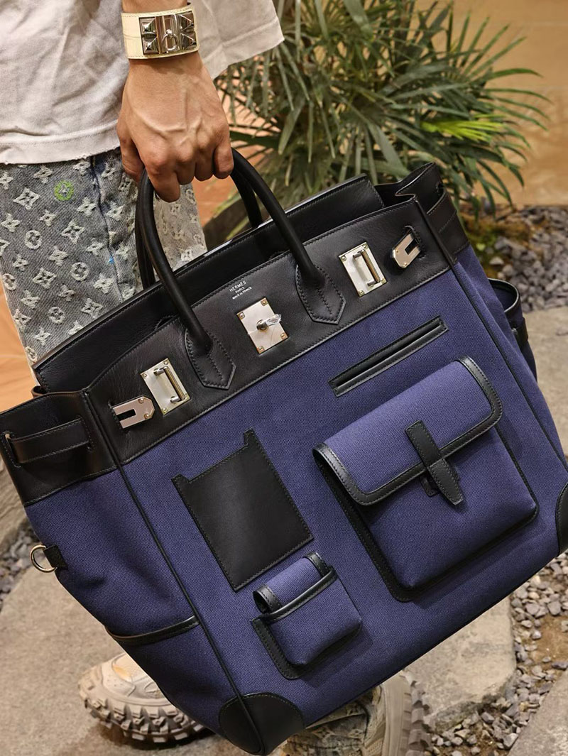 エルメス メンズバッグ HERMES オータクロア 40cm カーゴ ブルーサフィール/黒 ブラック トワルアッシュ×スイフト シルバー金具 2524191 - 画像 (5)