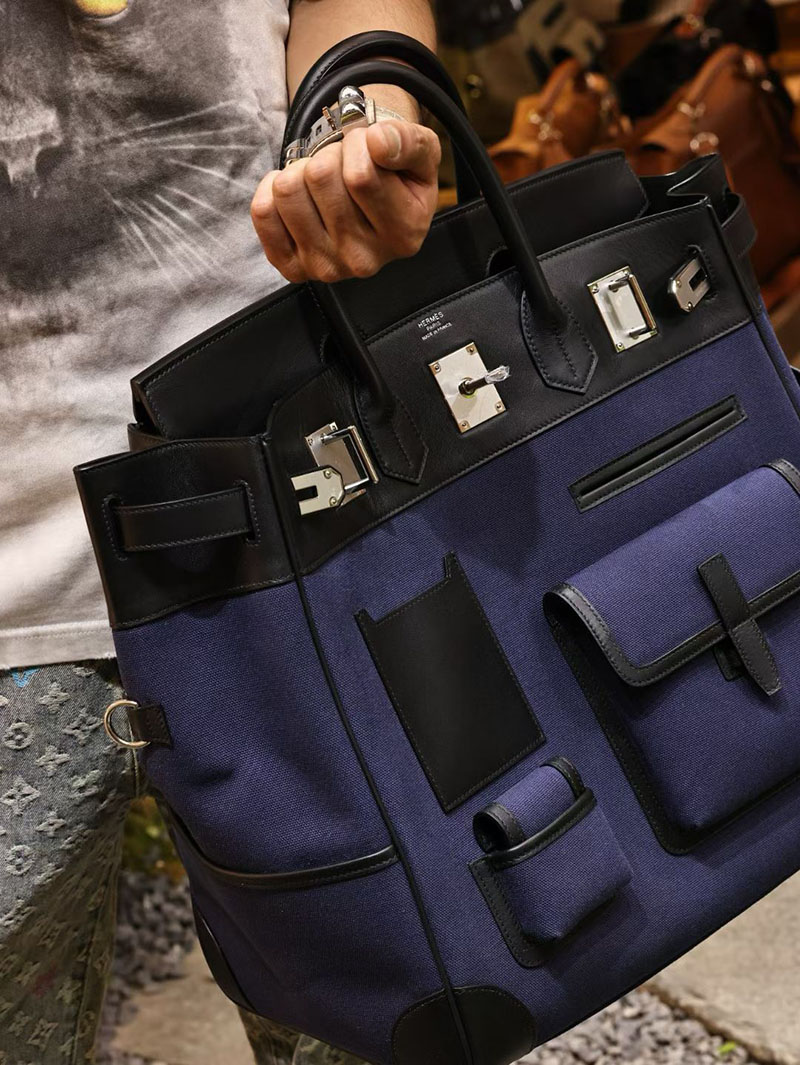 エルメス メンズバッグ HERMES オータクロア 40cm カーゴ ブルーサフィール/黒 ブラック トワルアッシュ×スイフト シルバー金具 2524191 - 画像 (4)