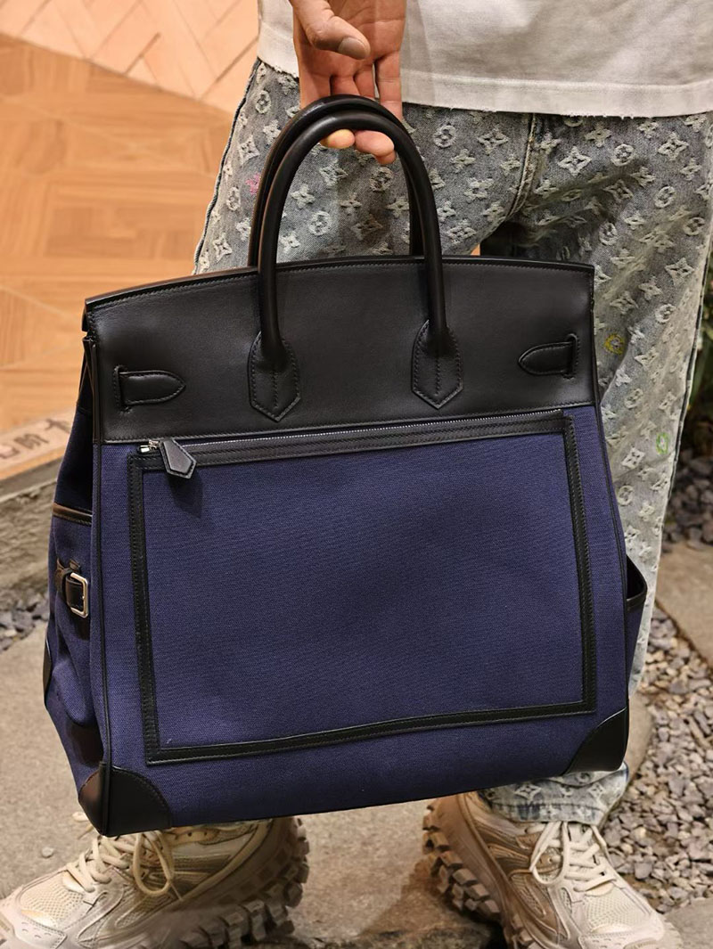 エルメス メンズバッグ HERMES オータクロア 40cm カーゴ ブルーサフィール/黒 ブラック トワルアッシュ×スイフト シルバー金具 2524191 - 画像 (2)