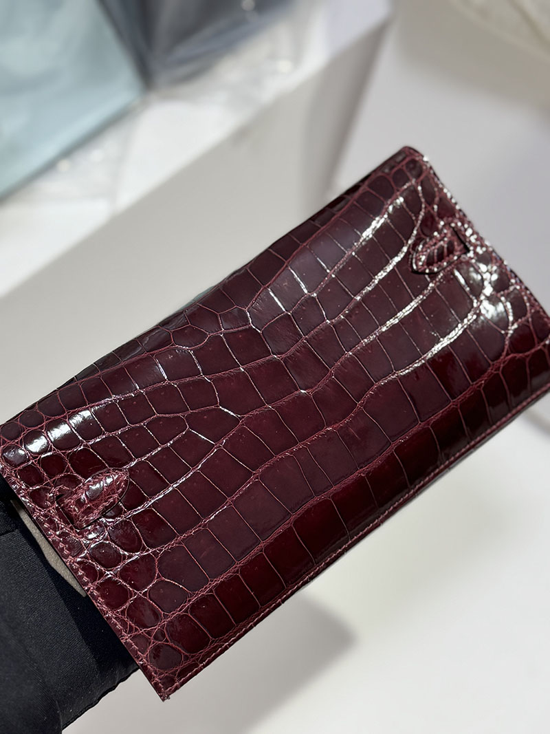 エルメスコピー HERMES 長財布 ケリーウォレット ロング トゥーゴー ルージュセリエ クロコダイル アリゲーターマット シルバー金具 2524309 - 画像 (6)