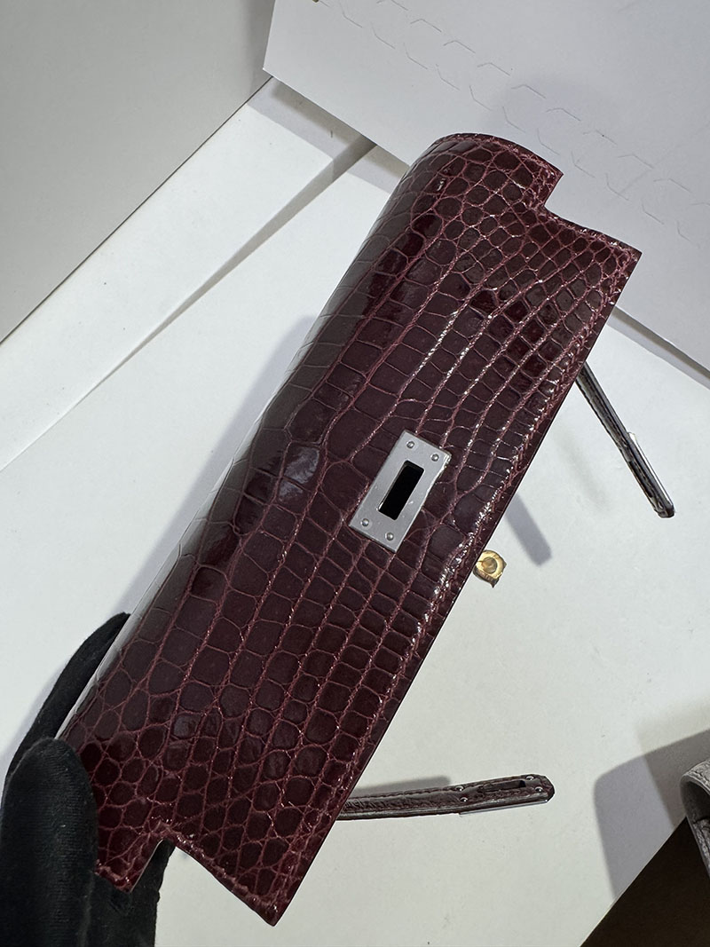 エルメスコピー HERMES 長財布 ケリーウォレット ロング トゥーゴー ルージュセリエ クロコダイル アリゲーターマット シルバー金具 2524309 - 画像 (2)