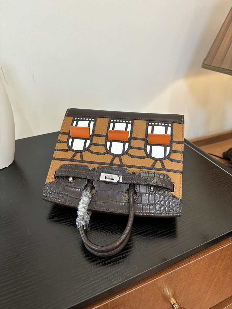 バーキン20 定価 HERMES バーキン 20 セリエ ゴールド×エベンヌ×ブリュレ ヴォー・マダム×アリゲーターマット×スイフト シルバー金具 2524377 - 画像 (5)