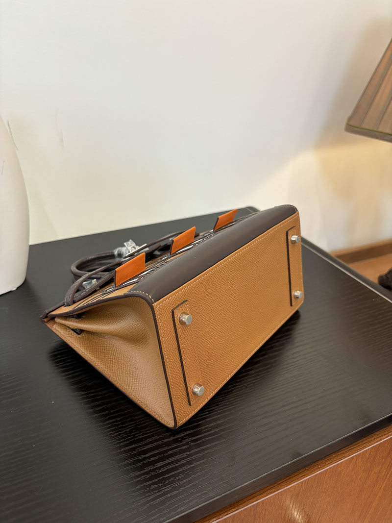 バーキン20 定価 HERMES バーキン 20 セリエ ゴールド×エベンヌ×ブリュレ ヴォー・マダム×アリゲーターマット×スイフト シルバー金具 2524377 - 画像 (4)