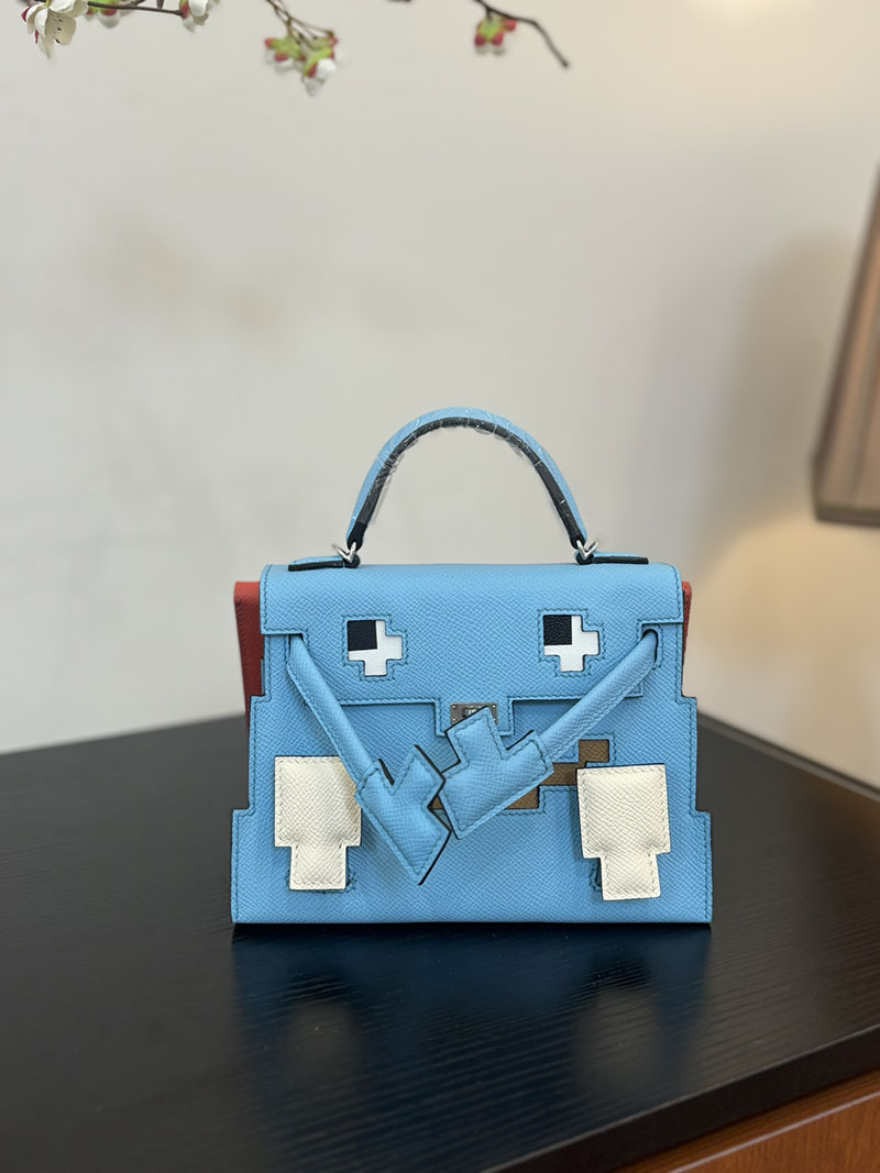 エルメス ケリードール 定価 HERMES ケリードールピクト ブルーノール/ブラック/ホワイト/カプシーヌ エプソン シルバー金具 2524386 - 画像 (9)