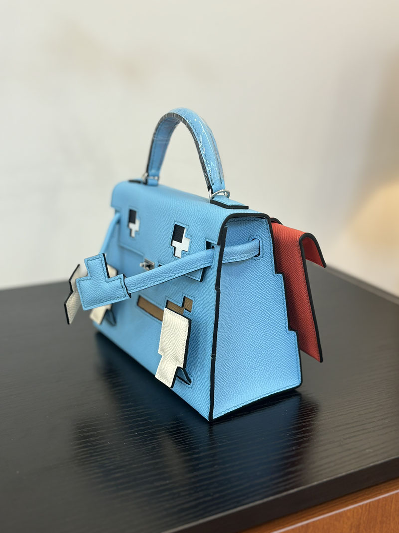 エルメス ケリードール 定価 HERMES ケリードールピクト ブルーノール/ブラック/ホワイト/カプシーヌ エプソン シルバー金具 2524386 - 画像 (6)