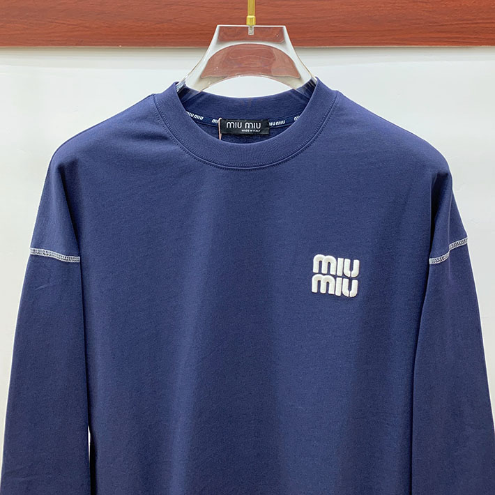 最高級MiuMiuスーパーコピー MiuMiu Tシャツ 長袖 カットソー コットン ロゴT クルーネック ブルー 2524759 Miumiu Tシャツ アウトレット - 画像 (11)
