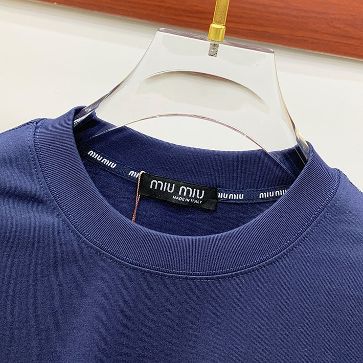 最高級MiuMiuスーパーコピー MiuMiu Tシャツ 長袖 カットソー コットン ロゴT クルーネック ブルー 2524759 Miumiu Tシャツ アウトレット - 画像 (8)