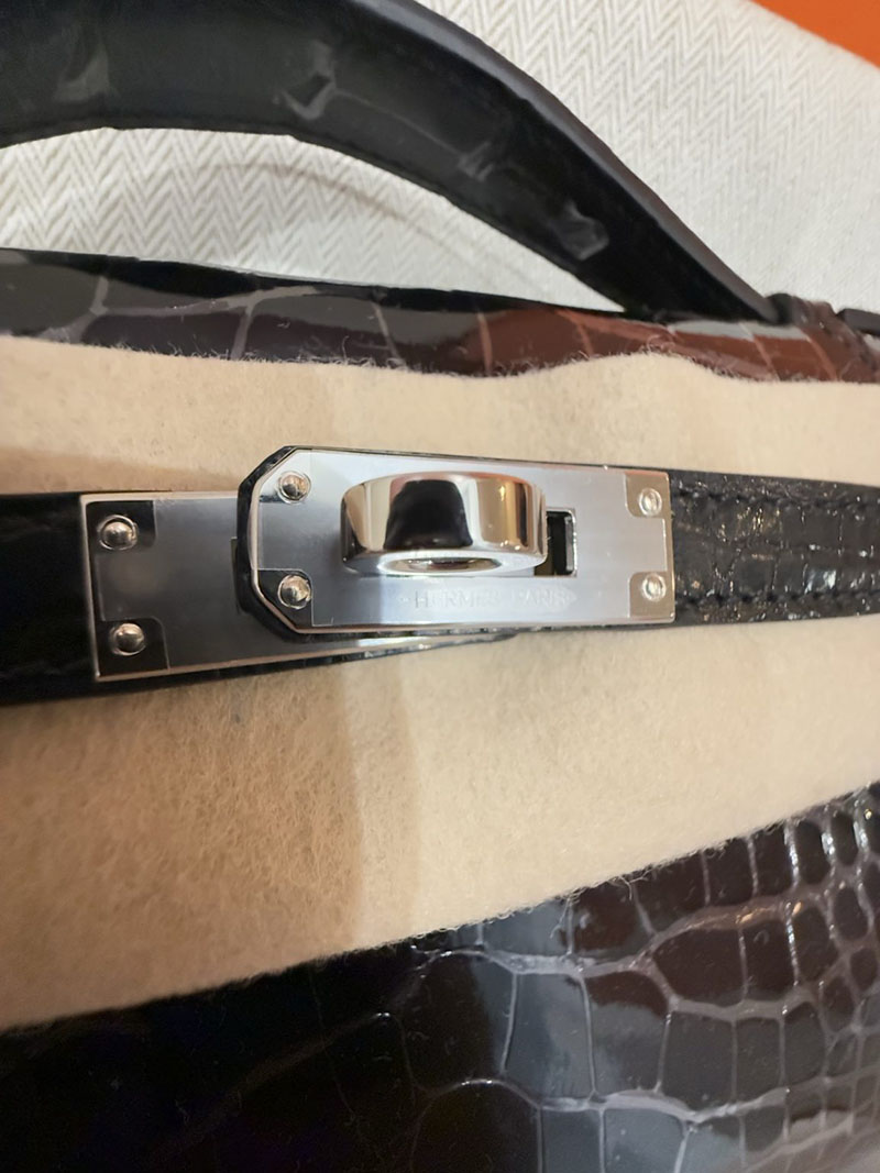 HERMES ポシェットケリー 黒 ブラック クロコダイル アリゲーターマット シルバー金具 2526003 ポシェットケリー クロコ - 画像 (9)