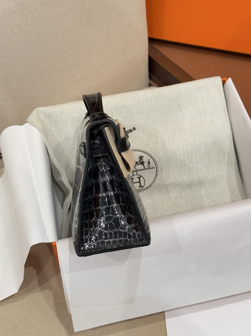 HERMES ポシェットケリー 黒 ブラック クロコダイル アリゲーターマット シルバー金具 2526003 ポシェットケリー クロコ - 画像 (3)