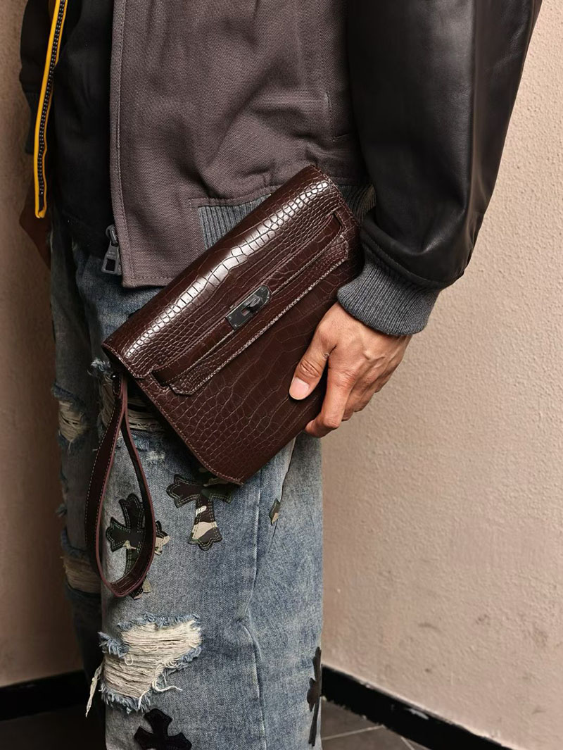 メンズ エルメス バッグ HERMES ケリーデペッシュ25 エベンヌ クロコダイル シルバー金具 2526011 エルメス メンズバッグ ケリー - 画像 (5)