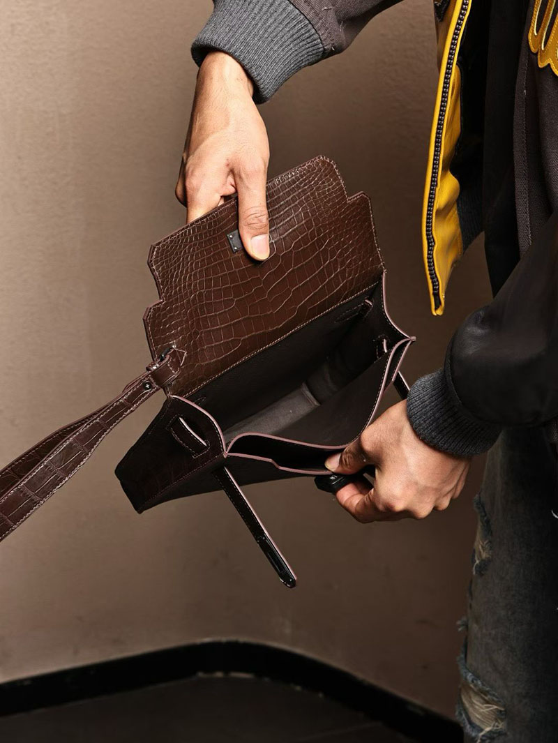 メンズ エルメス バッグ HERMES ケリーデペッシュ25 エベンヌ クロコダイル シルバー金具 2526011 エルメス メンズバッグ ケリー - 画像 (3)