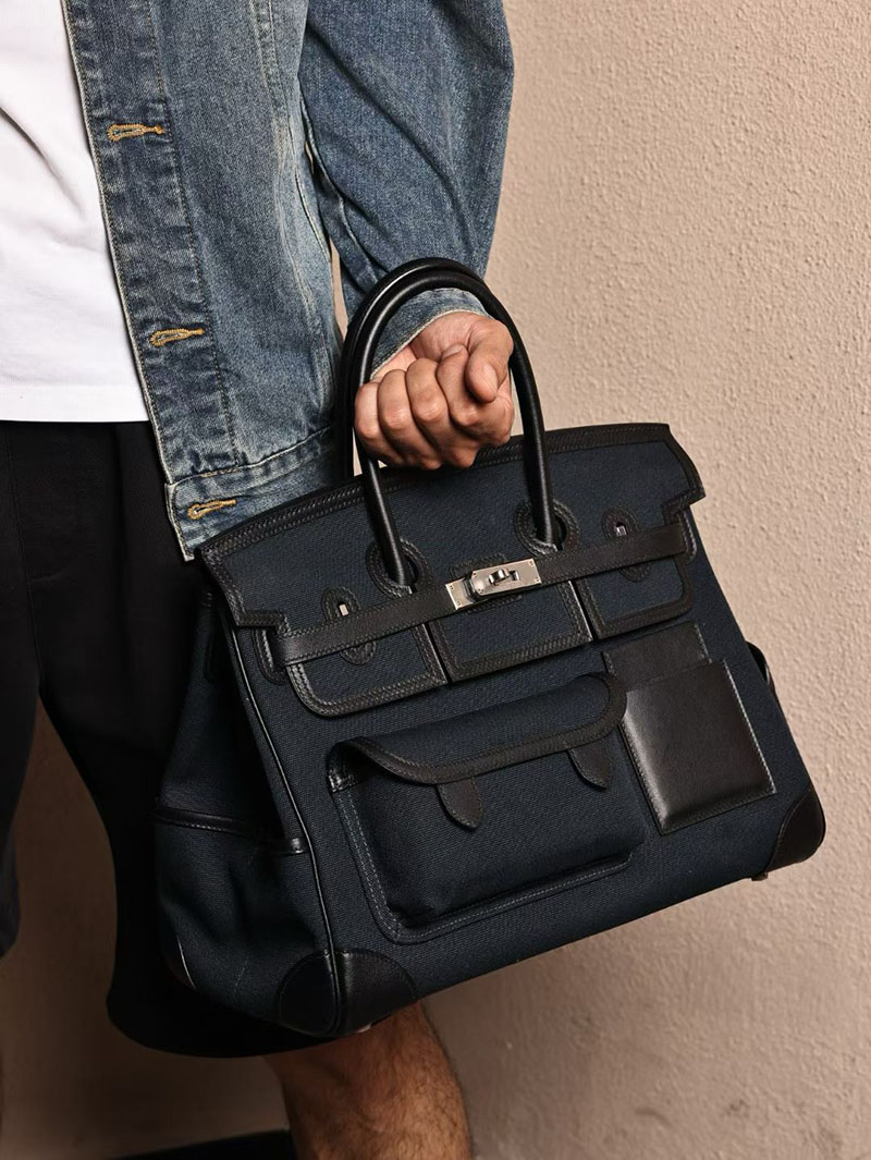 メンズ エルメス バッグ HERMES バーキンカーゴ35 ブルーニュイ キャンバス/スイフト シルバー金具 2526013 エルメス メンズバッグ ビジネス - 画像 (4)