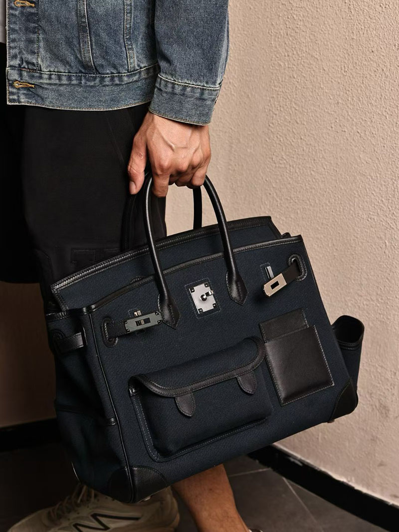 メンズ エルメス バッグ HERMES バーキンカーゴ35 ブルーニュイ キャンバス/スイフト シルバー金具 2526013 エルメス メンズバッグ ビジネス - 画像 (3)