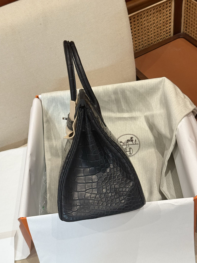レディース エルメス バッグ HERMES バーキン25 黒 ブラック クロコダイル アリゲーターマット シルバー金具 2526026 バーキン クロコ 定価 - 画像 (19)