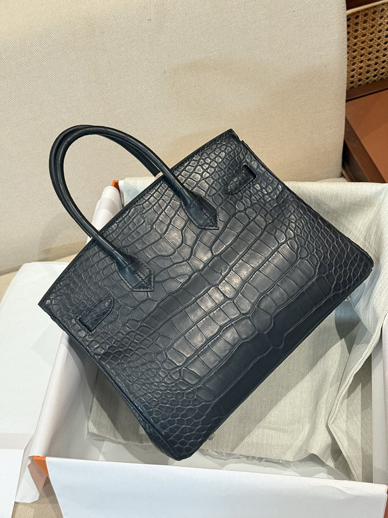 レディース エルメス バッグ HERMES バーキン25 黒 ブラック クロコダイル アリゲーターマット シルバー金具 2526026 バーキン クロコ 定価 - 画像 (10)