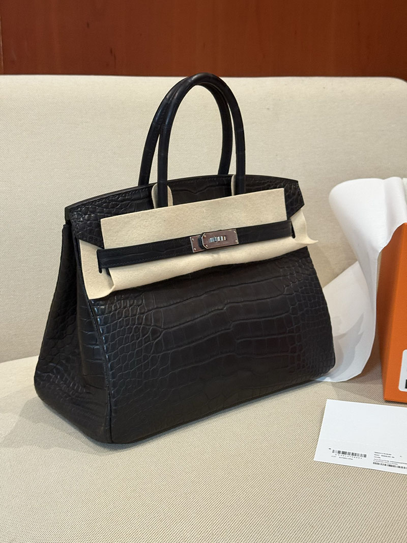 レディース エルメス バッグ HERMES バーキン25 黒 ブラック クロコダイル アリゲーターマット シルバー金具 2526026 バーキン クロコ 定価 - 画像 (27)