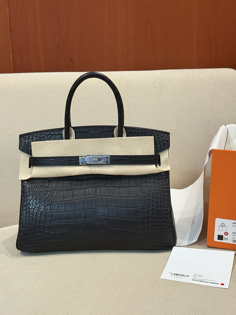 レディース エルメス バッグ HERMES バーキン25 黒 ブラック クロコダイル アリゲーターマット シルバー金具 2526026 バーキン クロコ 定価 - 画像 (9)