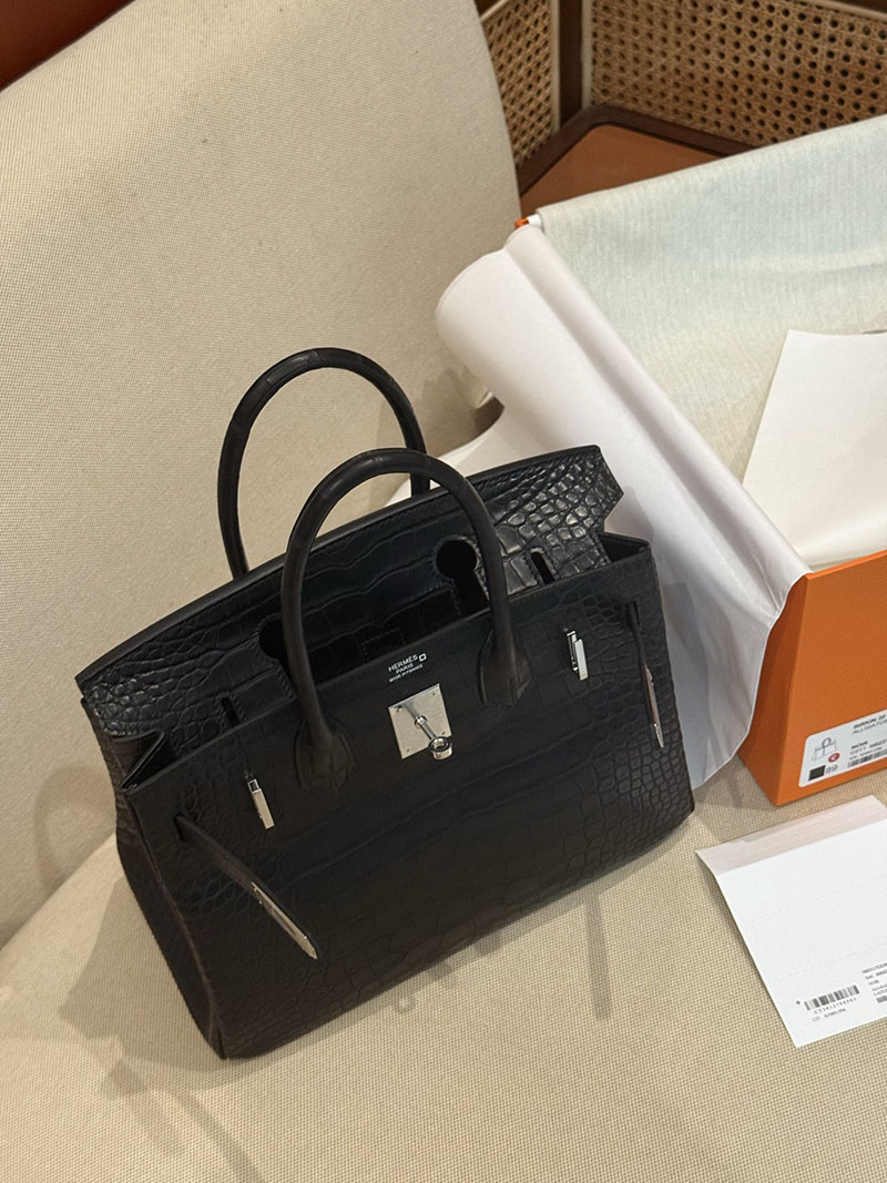 レディース エルメス バッグ HERMES バーキン25 黒 ブラック クロコダイル アリゲーターマット シルバー金具 2526026 バーキン クロコ 定価 - 画像 (5)