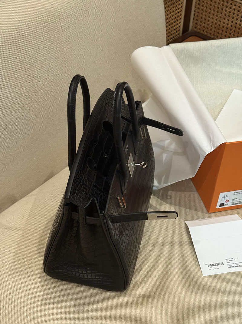 レディース エルメス バッグ HERMES バーキン25 黒 ブラック クロコダイル アリゲーターマット シルバー金具 2526026 バーキン クロコ 定価 - 画像 (3)