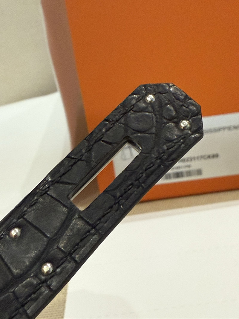 レディース エルメス バッグ HERMES バーキン25 黒 ブラック クロコダイル アリゲーターマット シルバー金具 2526026 バーキン クロコ 定価 - 画像 (24)