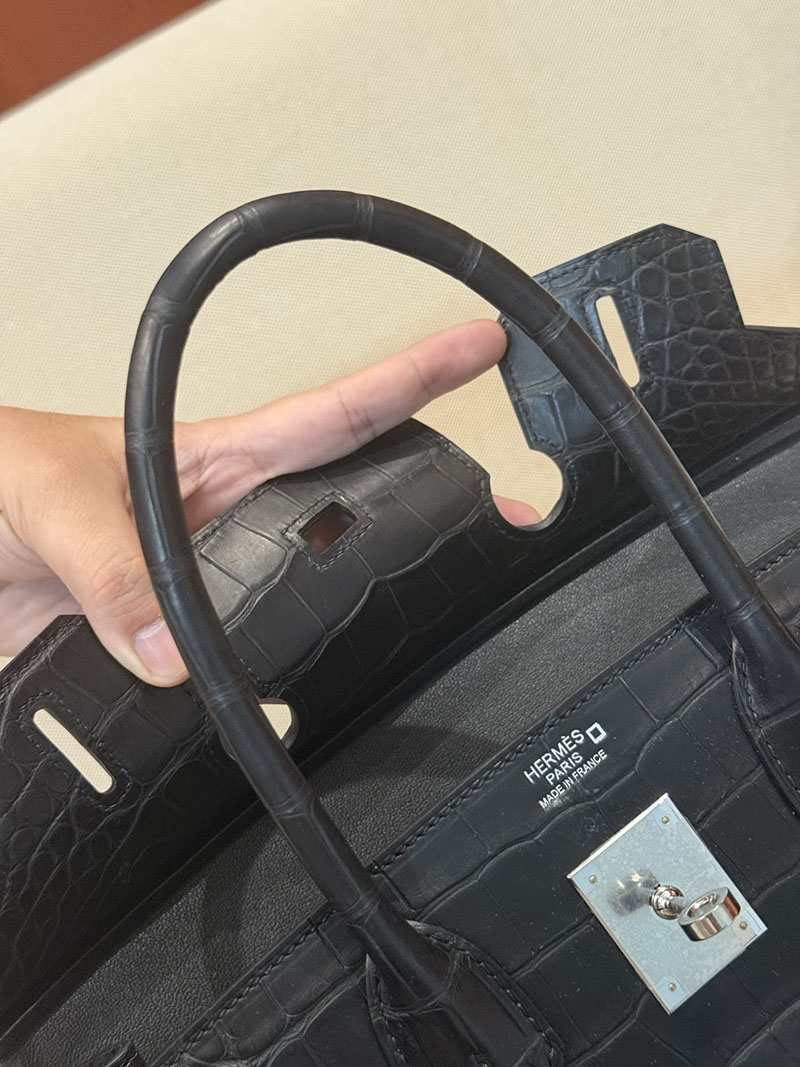 レディース エルメス バッグ HERMES バーキン25 黒 ブラック クロコダイル アリゲーターマット シルバー金具 2526026 バーキン クロコ 定価 - 画像 (21)