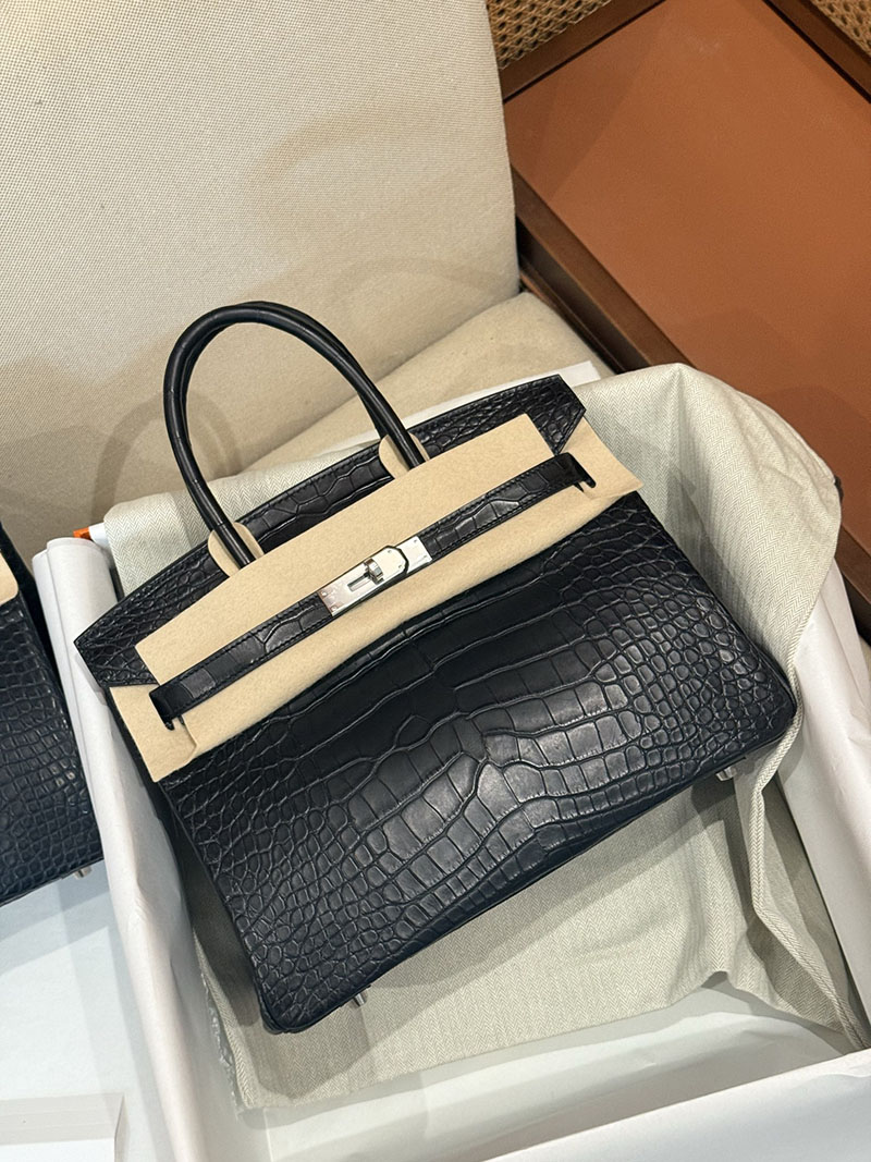 レディース エルメス バッグ HERMES バーキン25 黒 ブラック クロコダイル アリゲーターマット シルバー金具 2526026 バーキン クロコ 定価 - 画像 (20)