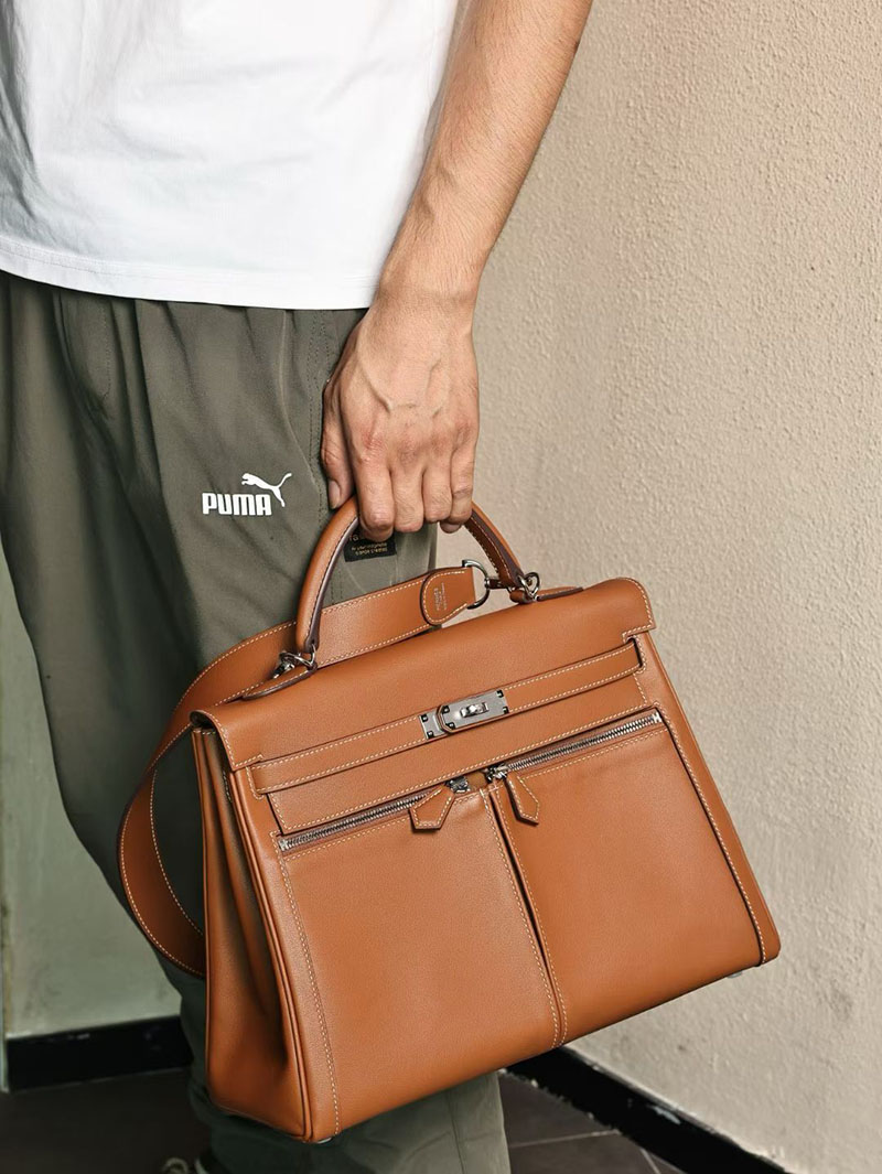 メンズ エルメス バッグ HERMES エルメス ケリーラキ35cm 内縫い ゴールド スイフト シルバー金具 2526030 エルメス メンズバッグ ケリー - 画像 (7)