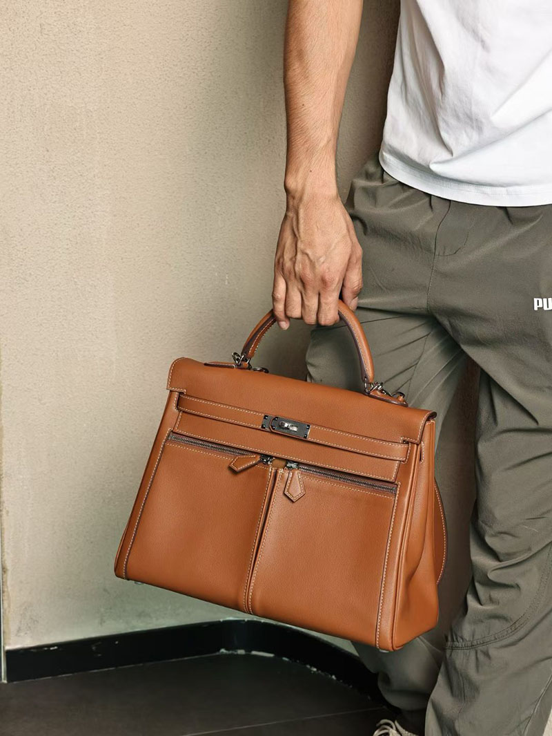 メンズ エルメス バッグ HERMES エルメス ケリーラキ35cm 内縫い ゴールド スイフト シルバー金具 2526030 エルメス メンズバッグ ケリー - 画像 (4)