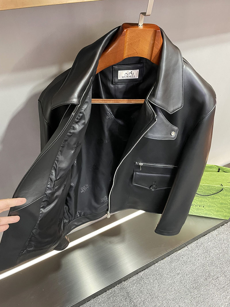 最高級エルメススーパーコピー服 HERMES レザージャケット ラムレザー ネイビー メンズ ブラック 2526112 エルメス レザージャケット メンズ - 画像 (8)