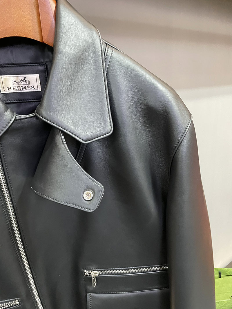 最高級エルメススーパーコピー服 HERMES レザージャケット ラムレザー ネイビー メンズ ブラック 2526112 エルメス レザージャケット メンズ - 画像 (6)