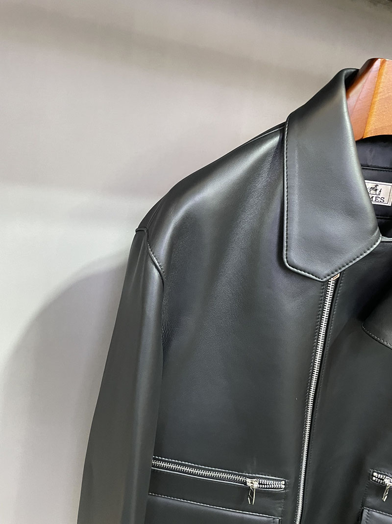 最高級エルメススーパーコピー服 HERMES レザージャケット ラムレザー ネイビー メンズ ブラック 2526112 エルメス レザージャケット メンズ - 画像 (2)