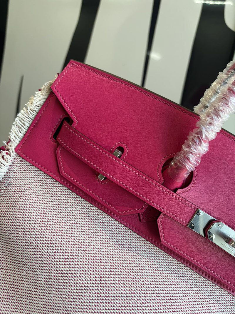 HERMES バーキン フレイ・フレイ 35cm エクリュ×フランボワーズ ツイルアッシュ×スイフト シルバー金具 2526307 バーキン フレイ フレイ 定価 - 画像 (9)