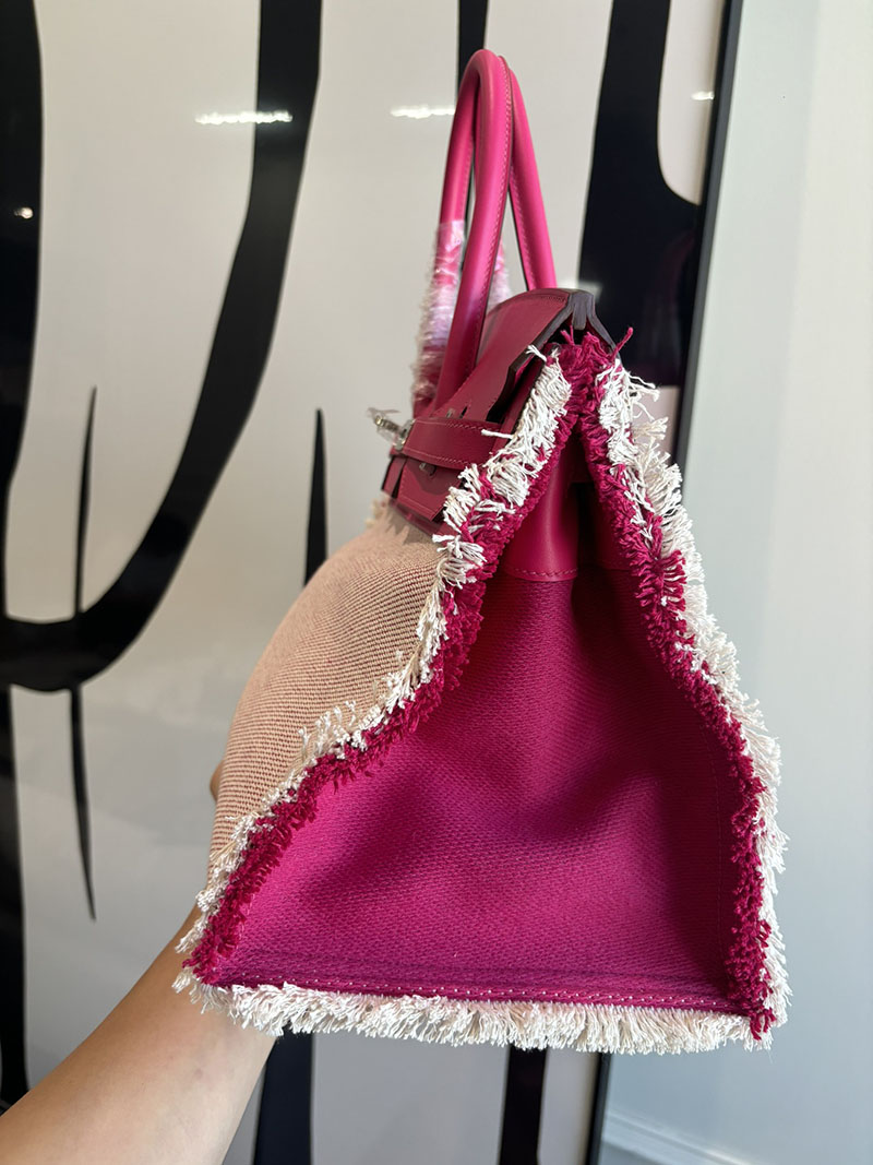 HERMES バーキン フレイ・フレイ 35cm エクリュ×フランボワーズ ツイルアッシュ×スイフト シルバー金具 2526307 バーキン フレイ フレイ 定価 - 画像 (8)