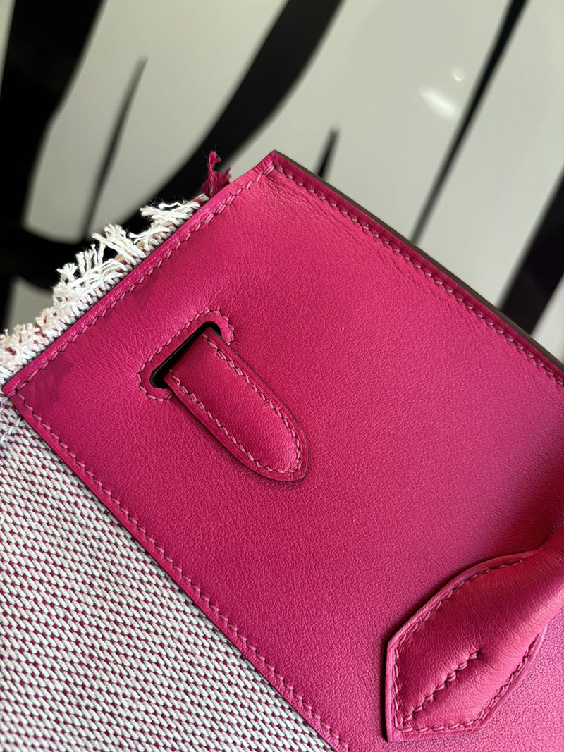 HERMES バーキン フレイ・フレイ 35cm エクリュ×フランボワーズ ツイルアッシュ×スイフト シルバー金具 2526307 バーキン フレイ フレイ 定価 - 画像 (6)