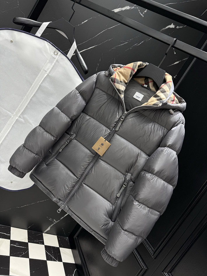 最高級バーバリースーパーコピー BURBERRY リバーシブル チェック フーデッド ダウンジャケット グレー 2525407 バーバリー アウトレット どれくらい 安い - 画像 (5)