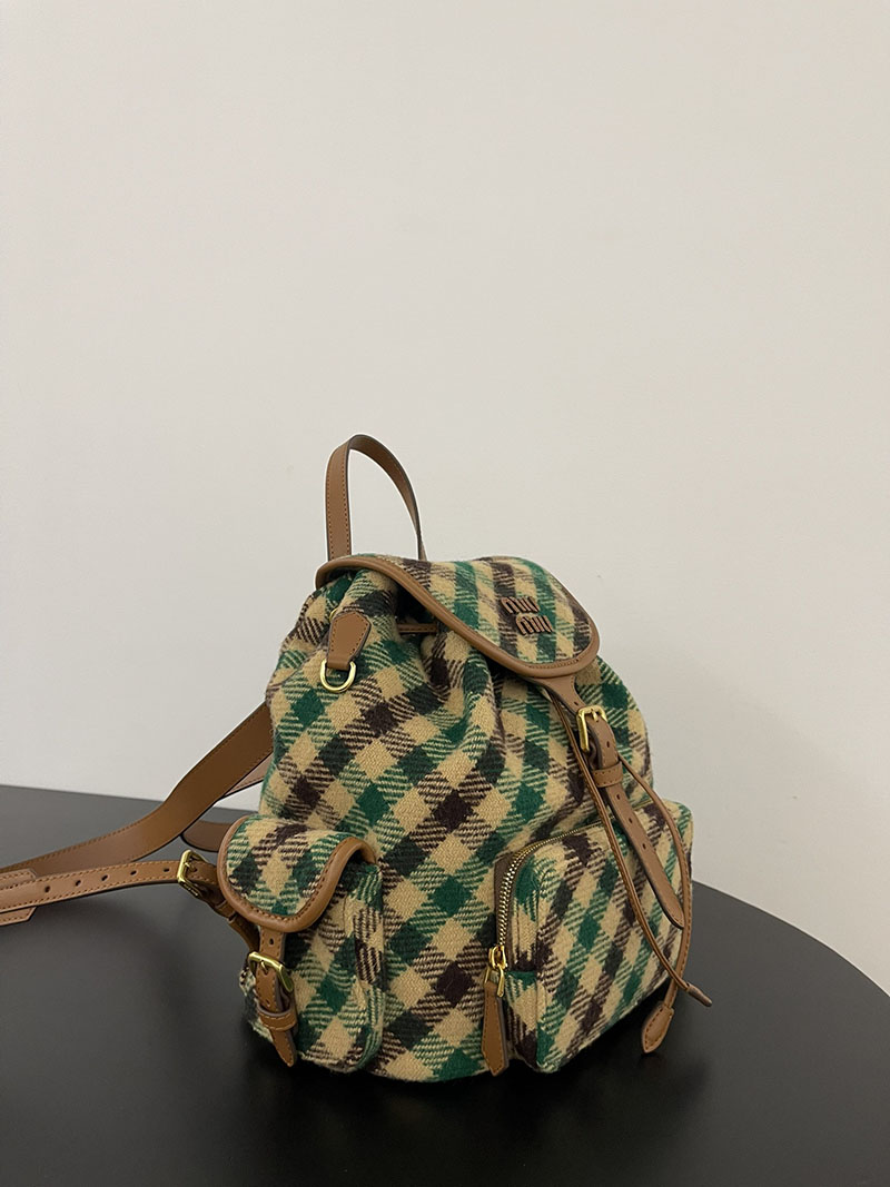 最高級MiuMiuスーパーコピー ミュウミュウ プレイドxレザー バックパック 5BZ042_2IFK_F0HDZ_V_OOM Miumiu リュック - 画像 (9)